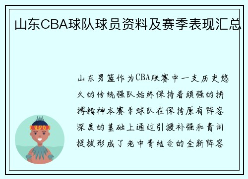山东CBA球队球员资料及赛季表现汇总