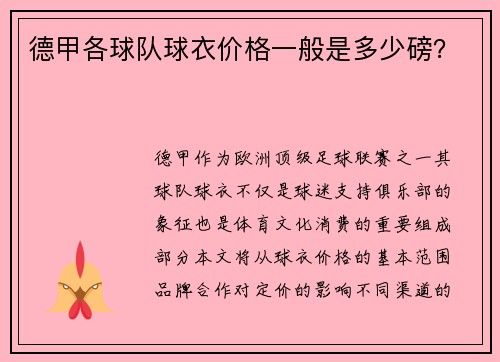 德甲各球队球衣价格一般是多少磅？